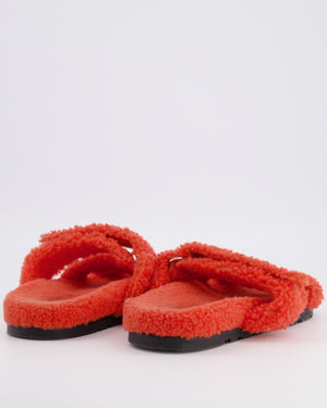 Hermès Orange Chypre Shearling Sandals Size EU 38.5 RRP £990