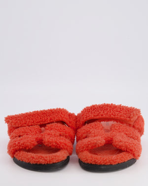 Hermès Orange Chypre Shearling Sandals Size EU 38.5 RRP £990