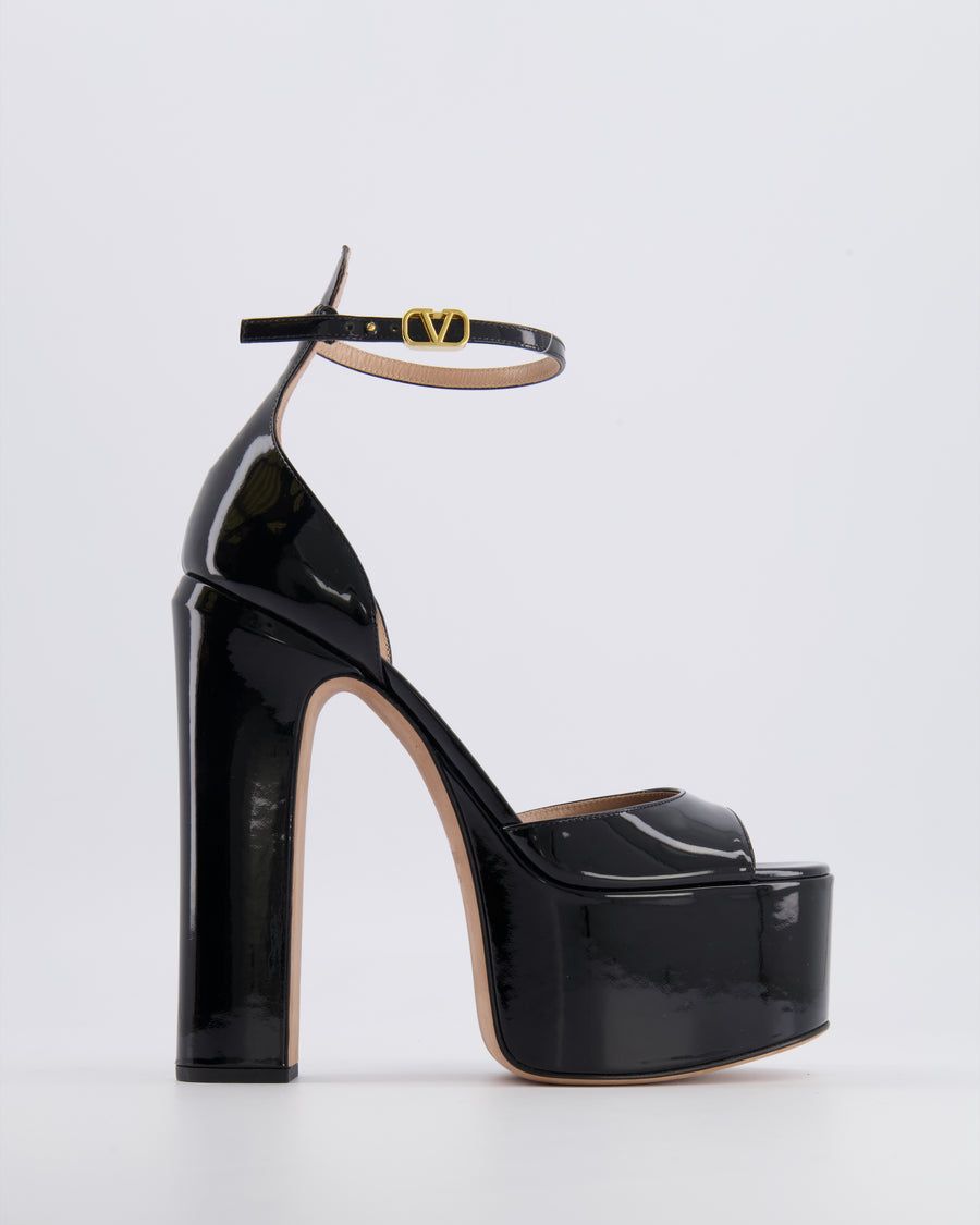 Valentino Black Tan-Go 155 Patent Leather Platform Sandals Size EU 38