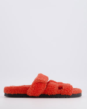 Hermès Orange Chypre Shearling Sandals Size EU 38.5 RRP £990