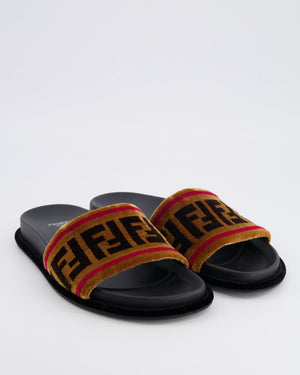 Fendi Brown and Black Velvet Monogram FF Slide Sandals Size EU 38