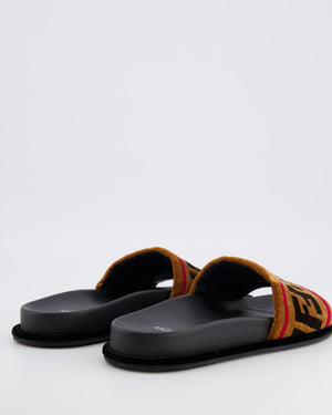 Fendi Brown and Black Velvet Monogram FF Slide Sandals Size EU 38