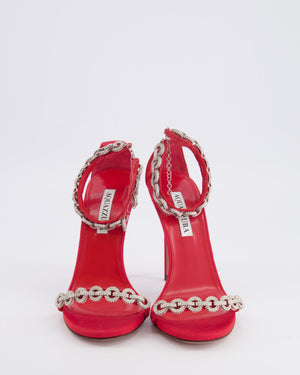 Aquazzura Red Love Link 105 Crystal Embellished Heeled Sandals Size EU 38 RRP £1,100