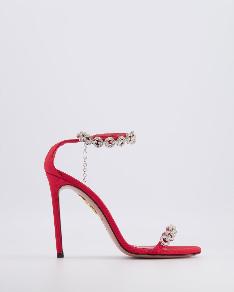 Aquazzura Red Love Link 105 Crystal Embellished Heeled Sandals Size EU 38 RRP £1,100