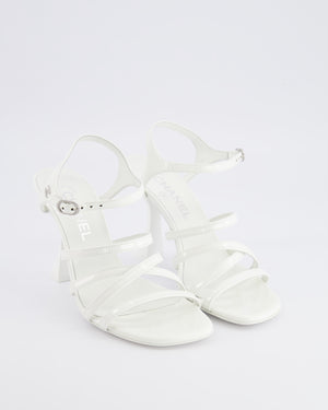 *CURRENT COLLECTION* Chanel Cruise 2025/26 White Patent Leather Sandals with Silver CC Logo Detail Size EU 37 RRP £1,170