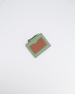 Loewe Coin Cardholder in Rosemary and Tan Calfskin with Embossed Logo and Silver Hardware