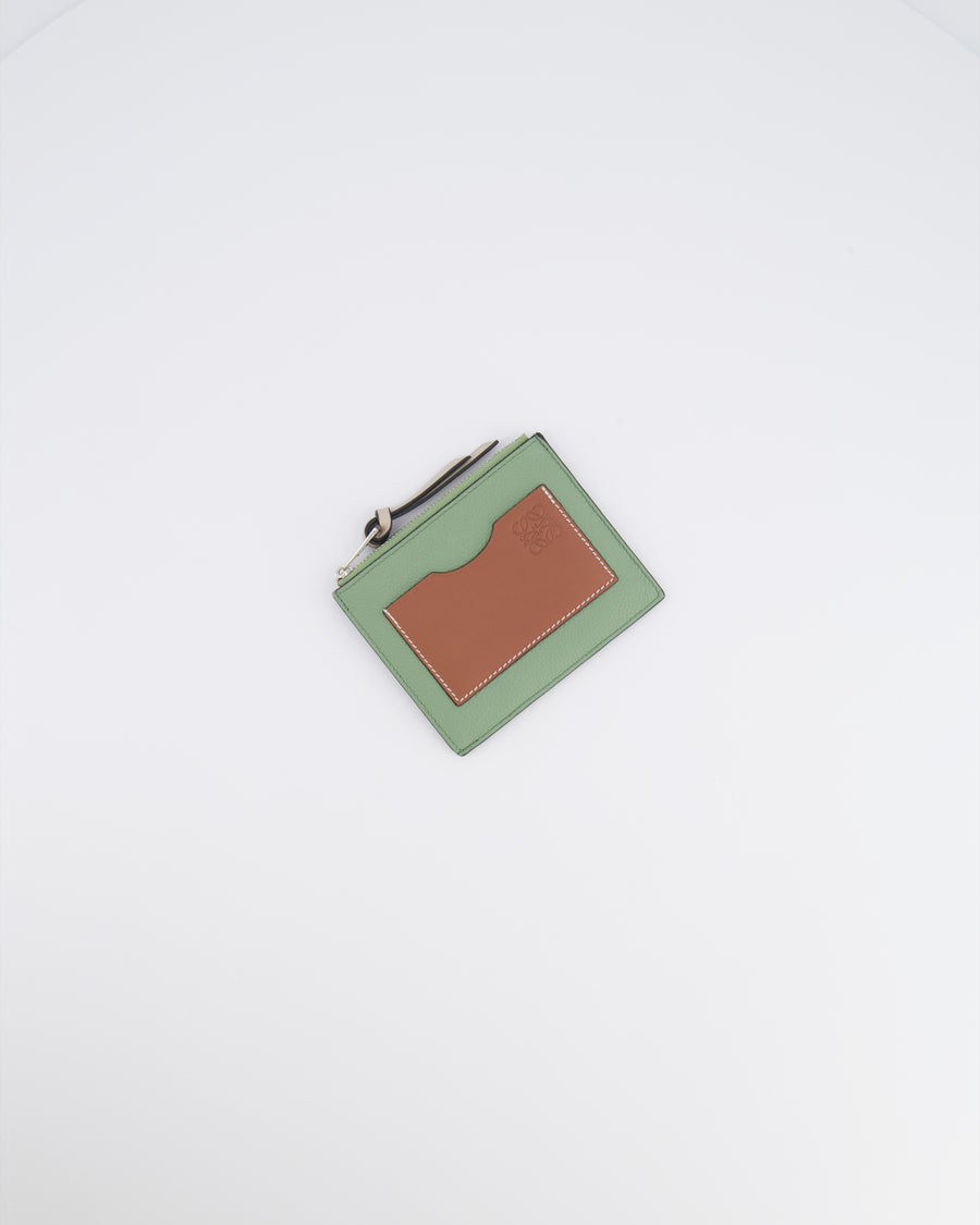 Loewe Coin Cardholder in Rosemary and Tan Calfskin with Embossed Logo and Silver Hardware