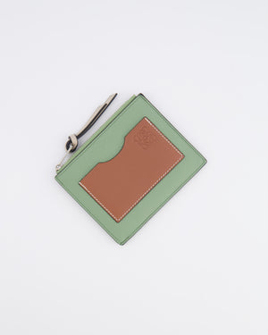 Loewe Coin Cardholder in Rosemary and Tan Calfskin with Embossed Logo and Silver Hardware