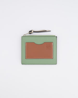 Loewe Coin Cardholder in Rosemary and Tan Calfskin with Embossed Logo and Silver Hardware