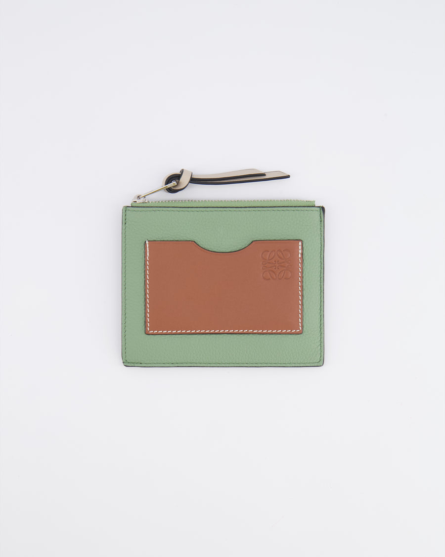 Loewe Coin Cardholder in Rosemary and Tan Calfskin with Embossed Logo and Silver Hardware