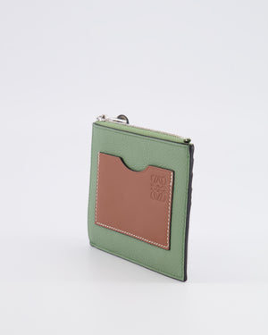 Loewe Coin Cardholder in Rosemary and Tan Calfskin with Embossed Logo and Silver Hardware