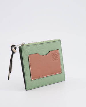 Loewe Coin Cardholder in Rosemary and Tan Calfskin with Embossed Logo and Silver Hardware