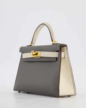 *SUPER RARE* Hermès HSS Mini Kelly II 20 Bag in Craie & Gris Meyer Epsom Leather with Gold Hardware