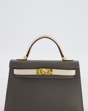 *SUPER RARE* Hermès HSS Mini Kelly II 20 Bag in Craie & Gris Meyer Epsom Leather with Gold Hardware