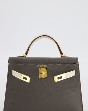 *SUPER RARE* Hermès HSS Mini Kelly II 20 Bag in Craie & Gris Meyer Epsom Leather with Gold Hardware