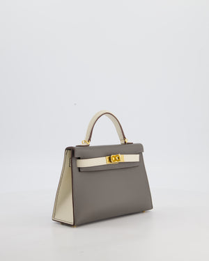*SUPER RARE* Hermès HSS Mini Kelly II 20 Bag in Craie & Gris Meyer Epsom Leather with Gold Hardware
