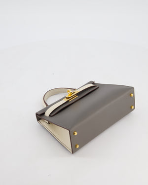 *SUPER RARE* Hermès HSS Mini Kelly II 20 Bag in Craie & Gris Meyer Epsom Leather with Gold Hardware