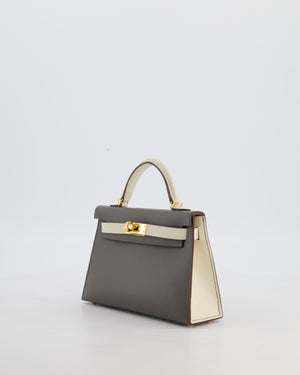 *SUPER RARE* Hermès HSS Mini Kelly II 20 Bag in Craie & Gris Meyer Epsom Leather with Gold Hardware