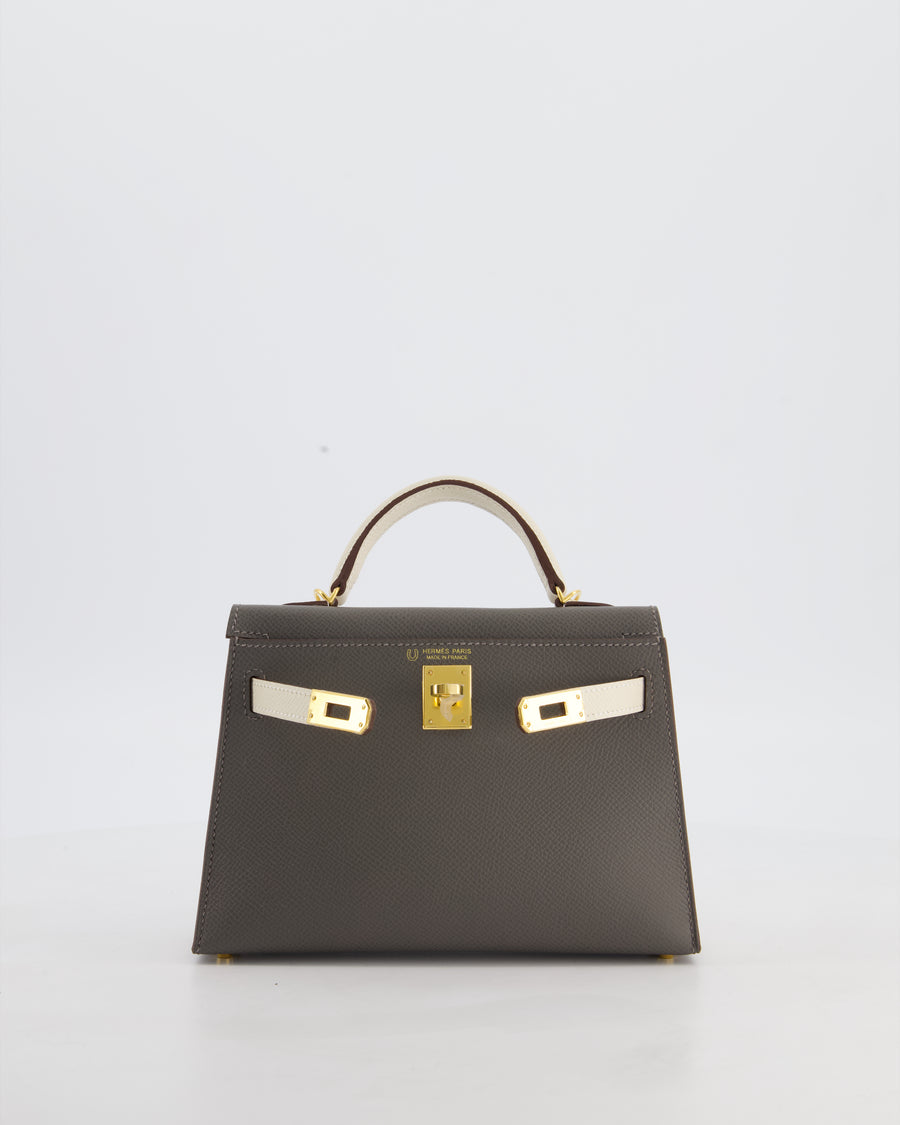 *SUPER RARE* Hermès HSS Mini Kelly II 20 Bag in Craie & Gris Meyer Epsom Leather with Gold Hardware