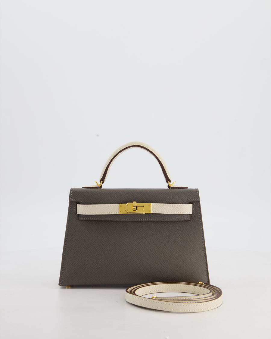 *SUPER RARE* Hermès HSS Mini Kelly II 20 Bag in Craie & Gris Meyer Epsom Leather with Gold Hardware