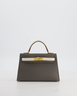 *SUPER RARE* Hermès HSS Mini Kelly II 20 Bag in Craie & Gris Meyer Epsom Leather with Gold Hardware
