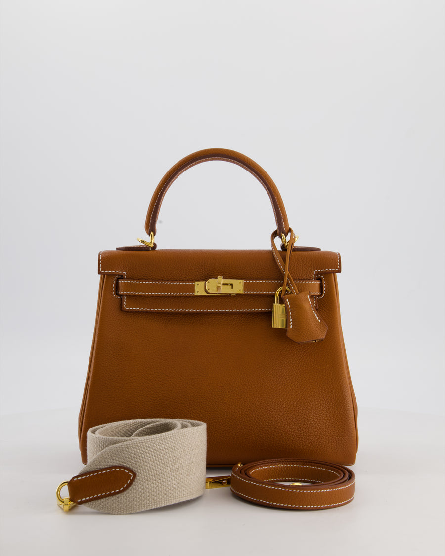 *SUPER RARE* Hermès Kelly 25 Retourne Bag in Fauve Barenia Faubourg Leather with Gold Hardware