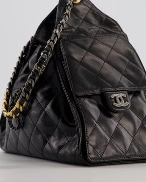 *RARE* Chanel Small 25 Handbag in Black Shiny Crumpled Calfskin Leather with Brushed Gold & Ruthenium Hardware