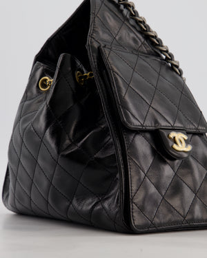 *RARE* Chanel Small 25 Handbag in Black Shiny Crumpled Calfskin Leather with Brushed Gold & Ruthenium Hardware