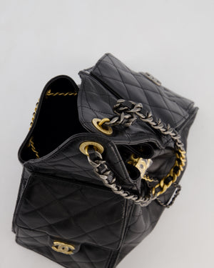 *RARE* Chanel Small 25 Handbag in Black Shiny Crumpled Calfskin Leather with Brushed Gold & Ruthenium Hardware