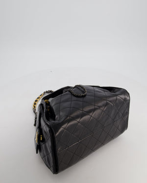 *RARE* Chanel Small 25 Handbag in Black Shiny Crumpled Calfskin Leather with Brushed Gold & Ruthenium Hardware