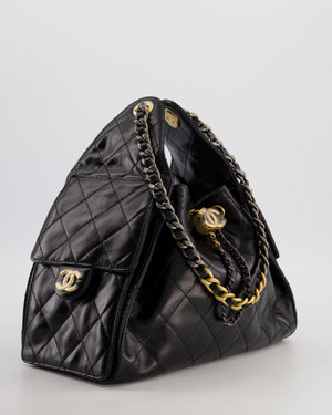 *RARE* Chanel Small 25 Handbag in Black Shiny Crumpled Calfskin Leather with Brushed Gold & Ruthenium Hardware
