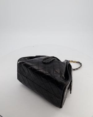 *RARE* Chanel Small 25 Handbag in Black Shiny Crumpled Calfskin Leather with Brushed Gold & Ruthenium Hardware