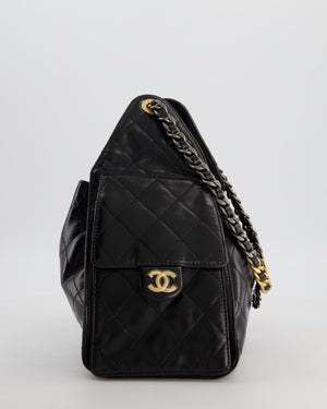 *RARE* Chanel Small 25 Handbag in Black Shiny Crumpled Calfskin Leather with Brushed Gold & Ruthenium Hardware