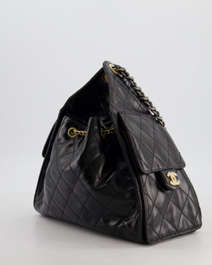 *RARE* Chanel Small 25 Handbag in Black Shiny Crumpled Calfskin Leather with Brushed Gold & Ruthenium Hardware