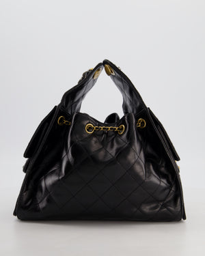 *RARE* Chanel Small 25 Handbag in Black Shiny Crumpled Calfskin Leather with Brushed Gold & Ruthenium Hardware