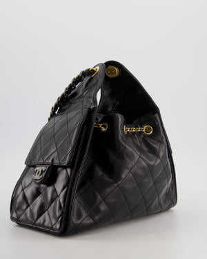 *RARE* Chanel Small 25 Handbag in Black Shiny Crumpled Calfskin Leather with Brushed Gold & Ruthenium Hardware