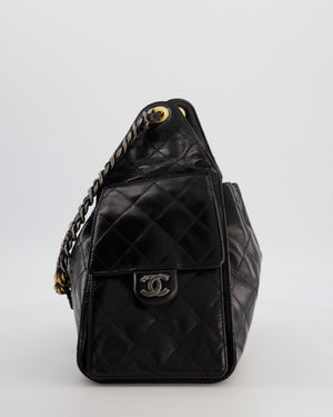 *RARE* Chanel Small 25 Handbag in Black Shiny Crumpled Calfskin Leather with Brushed Gold & Ruthenium Hardware