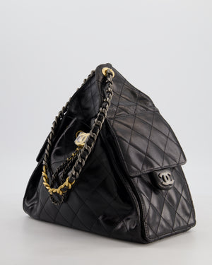 *RARE* Chanel Small 25 Handbag in Black Shiny Crumpled Calfskin Leather with Brushed Gold & Ruthenium Hardware