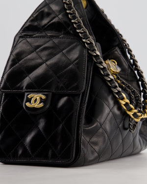 *RARE* Chanel Small 25 Handbag in Black Shiny Crumpled Calfskin Leather with Brushed Gold & Ruthenium Hardware