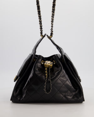 *RARE* Chanel Small 25 Handbag in Black Shiny Crumpled Calfskin Leather with Brushed Gold & Ruthenium Hardware