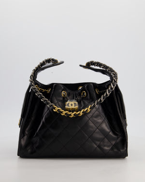 *RARE* Chanel Small 25 Handbag in Black Shiny Crumpled Calfskin Leather with Brushed Gold & Ruthenium Hardware