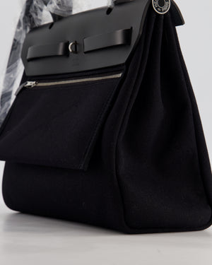 Hermès Herbag 31 Zip Bag in Noir Toile Officier Canvas, Noir Vache Hunter Leather with Palladium Hardware