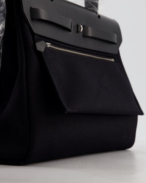 Hermès Herbag 31 Zip Bag in Noir Toile Officier Canvas, Noir Vache Hunter Leather with Palladium Hardware