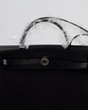 Hermès Herbag 31 Zip Bag in Noir Toile Officier Canvas, Noir Vache Hunter Leather with Palladium Hardware