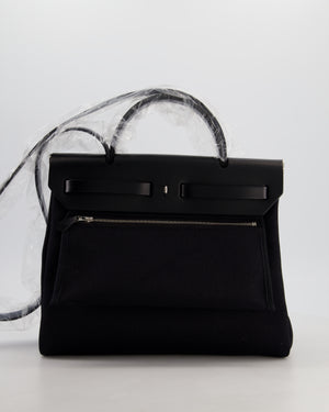 Hermès Herbag 31 Zip Bag in Noir Toile Officier Canvas, Noir Vache Hunter Leather with Palladium Hardware