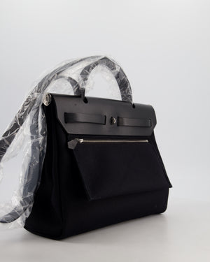 Hermès Herbag 31 Zip Bag in Noir Toile Officier Canvas, Noir Vache Hunter Leather with Palladium Hardware