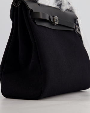 Hermès Herbag 31 Zip Bag in Noir Toile Officier Canvas, Noir Vache Hunter Leather with Palladium Hardware
