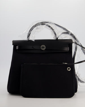 Hermès Herbag 31 Zip Bag in Noir Toile Officier Canvas, Noir Vache Hunter Leather with Palladium Hardware