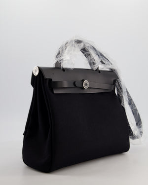 Hermès Herbag 31 Zip Bag in Noir Toile Officier Canvas, Noir Vache Hunter Leather with Palladium Hardware