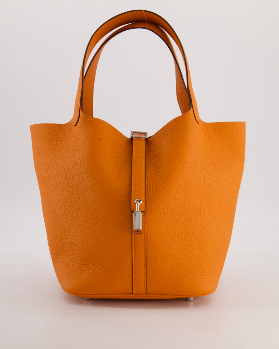 Hermès Picotin Lock 22 Bag in Orange Taurillon Clemence Leather with Palladium Hardware